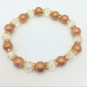 BRACELET GOLDEN BEADS, CZ & GLASS CLEAR BE…